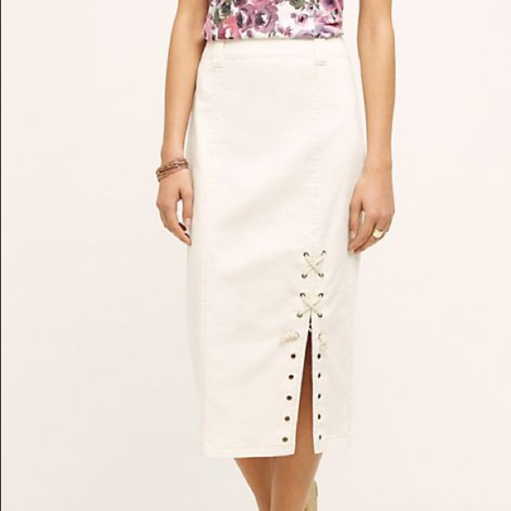 Anthropologie Cream Lace-Up Pencil Skirt